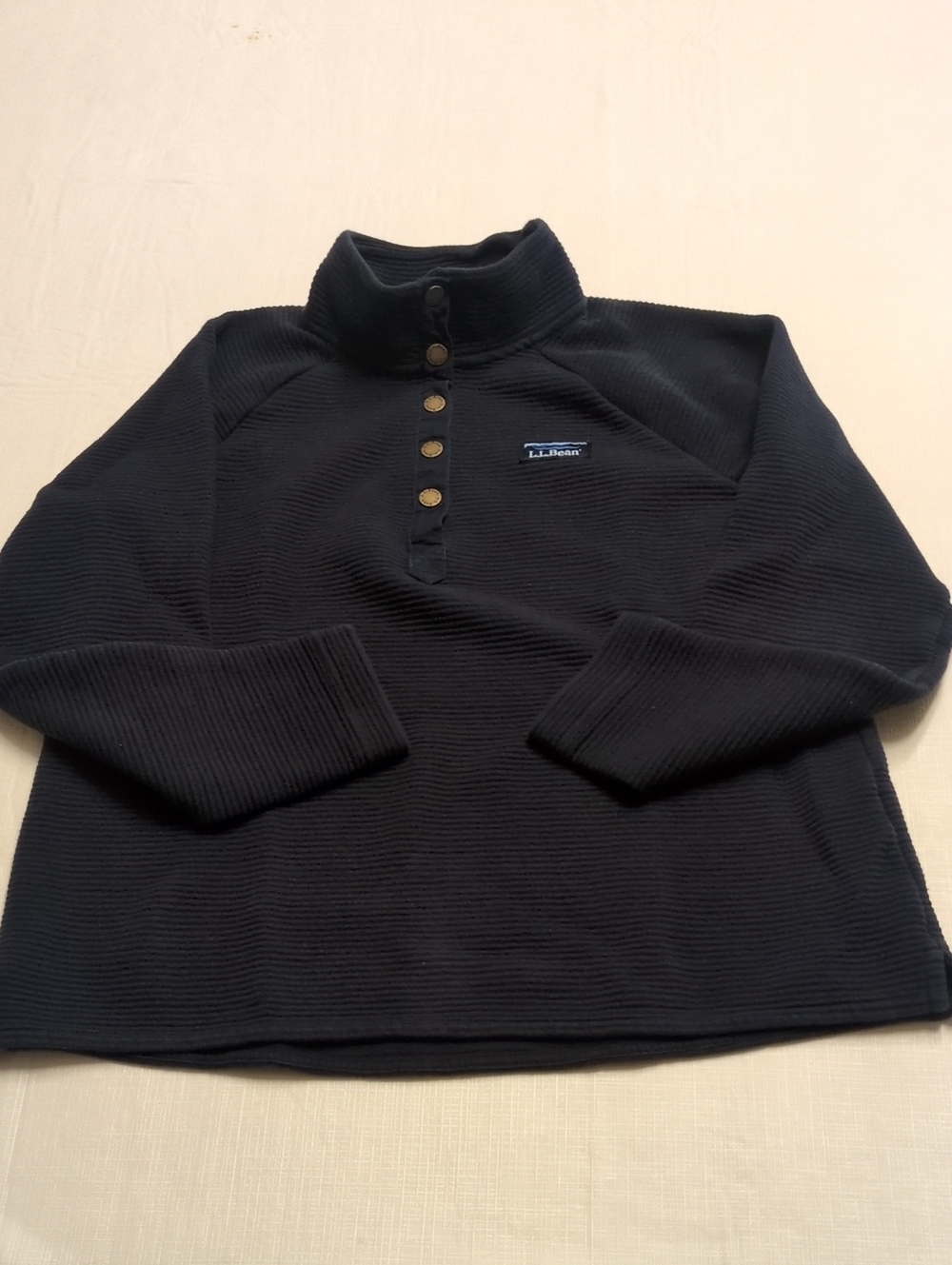 LL Bean Navy Lake Washed Quarter Snap Pullover Medium Preppy Outdoorsy Classic